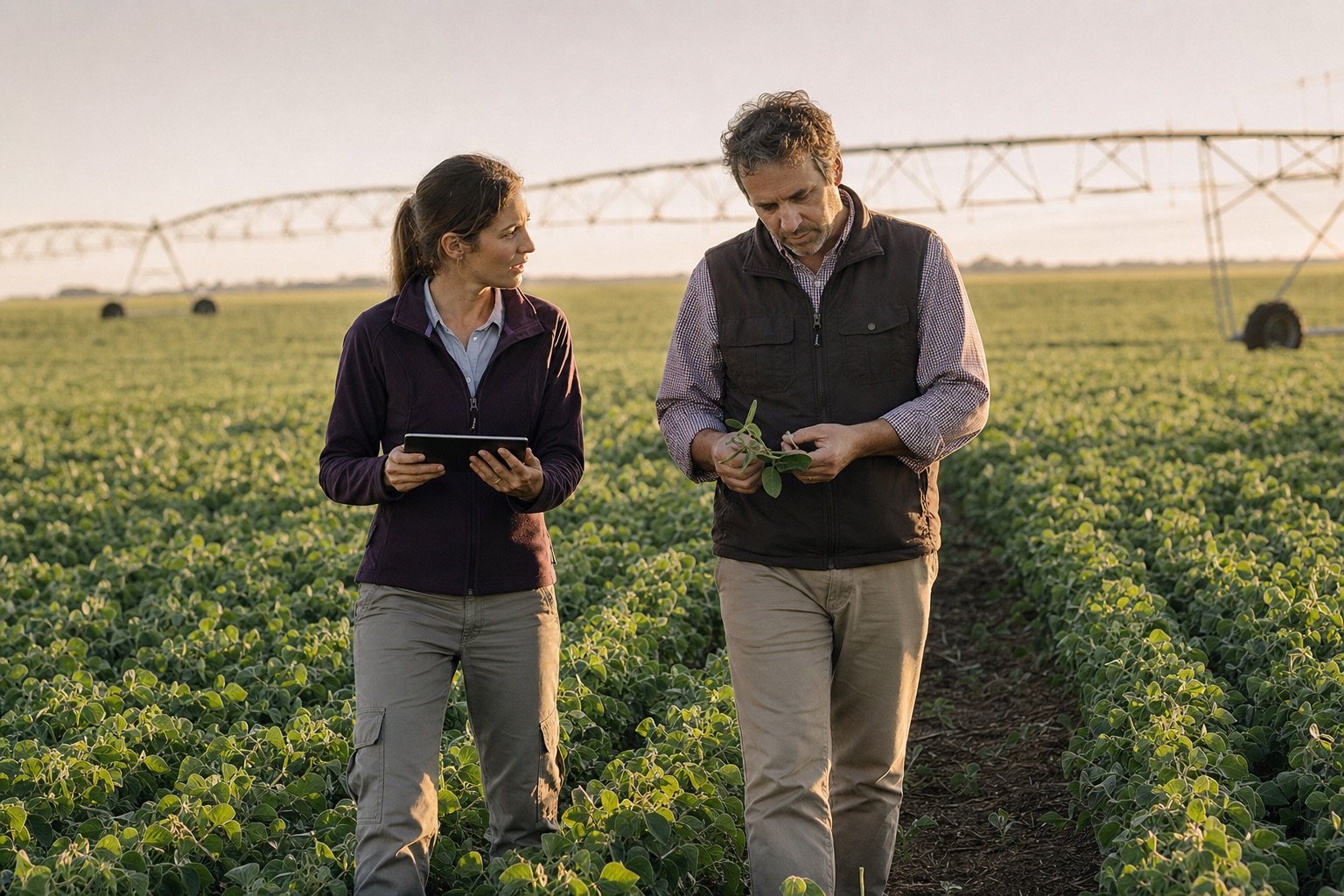 Equipo técnico revisando información de un cultivo
